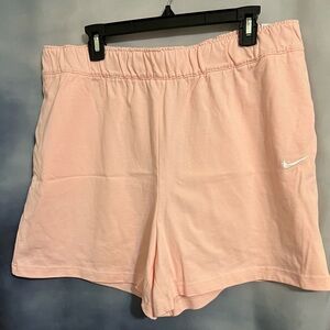 Nike loose fit shorts pink with white embroidered swoosh, 2 pockets NWT sz XL